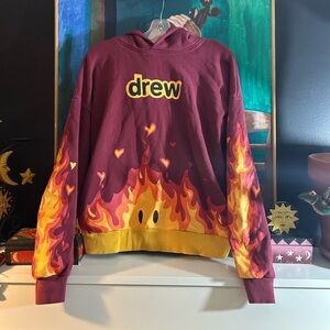 Drew House Fire Flame Hoodie Burgundy Men’s M Justin Bieber Rare Authentic